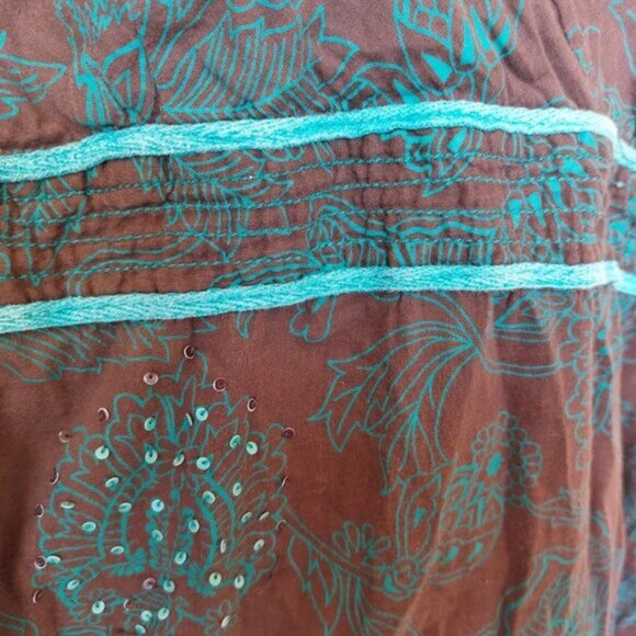 VINTAGE Brown and Turquoise Blue Summer Cotton Dress Size 13 - Picture 5 of 7